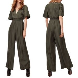 Aritzia Wilfred Illana Green Jumpsuit V-Neck Wide Leg Flutter Sleeves Small